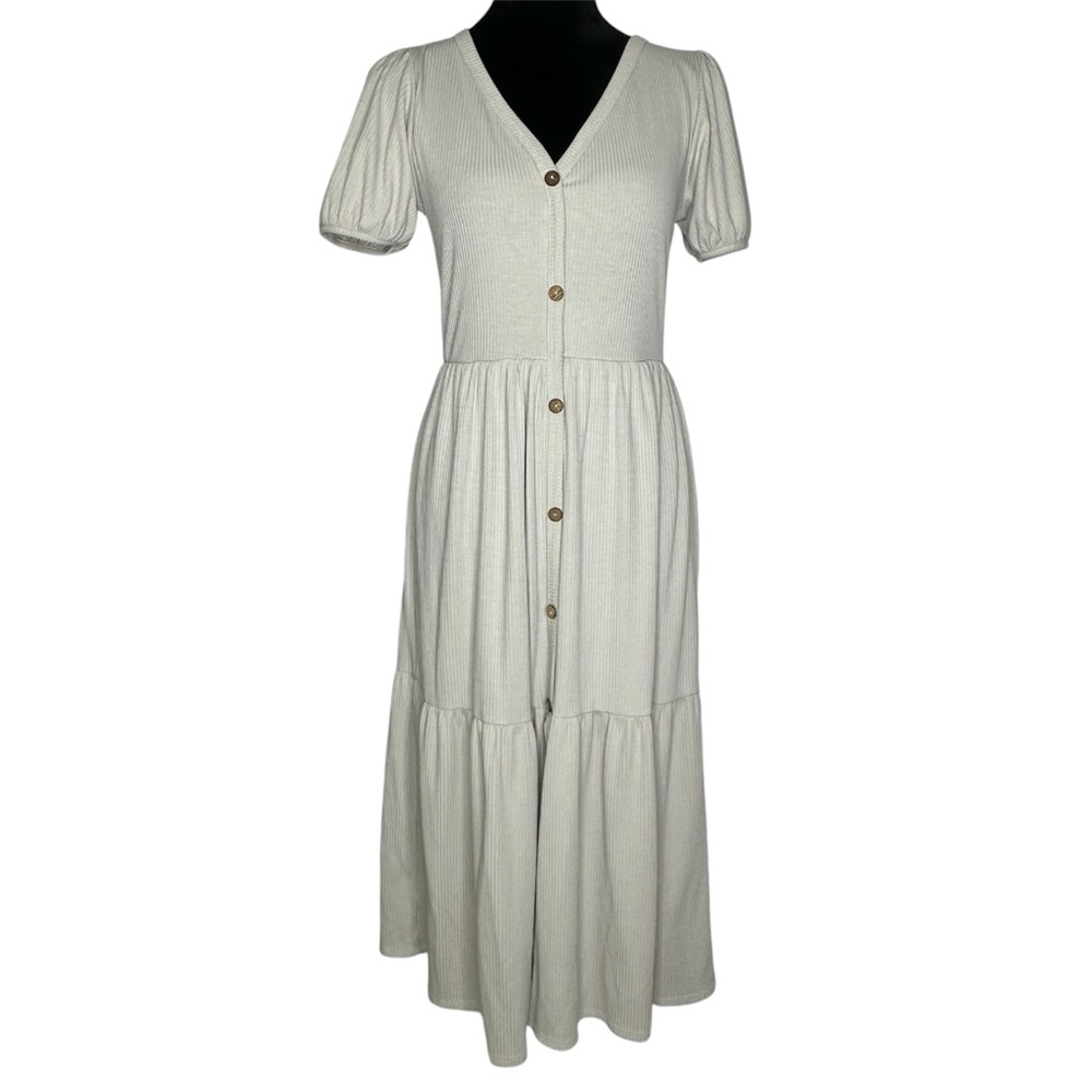 Caution To The Wind Cream Midi Dress with Buttons